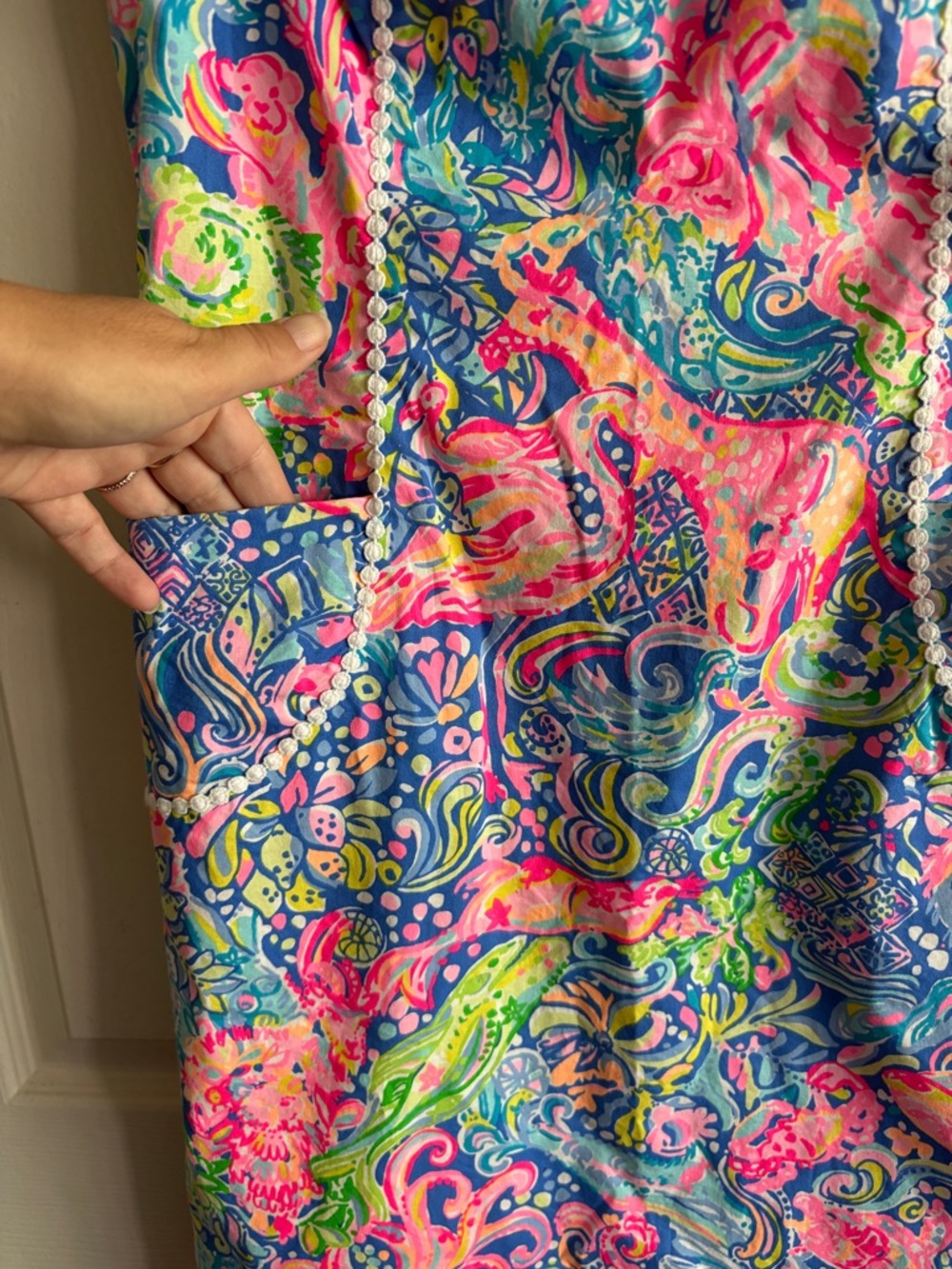 Lilly Pulitzer Neon Paisley Short-Sleeve Shift Dress - Pink, Blue, Green - Picture 5 of 8